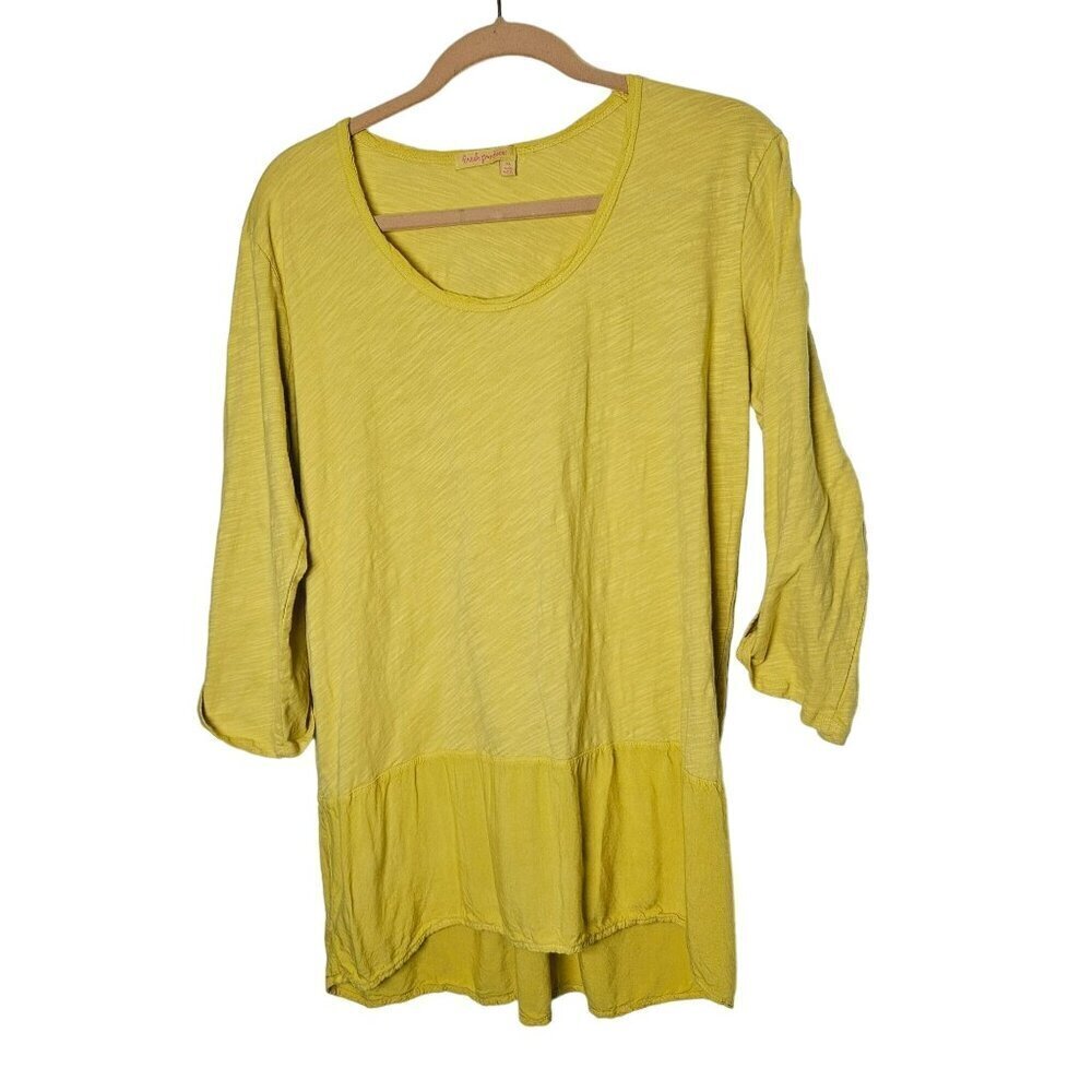 Fresh Produce Yellow‎ Top Mulitmedia Gauzy Back Button Detail Cotton Viscose XL